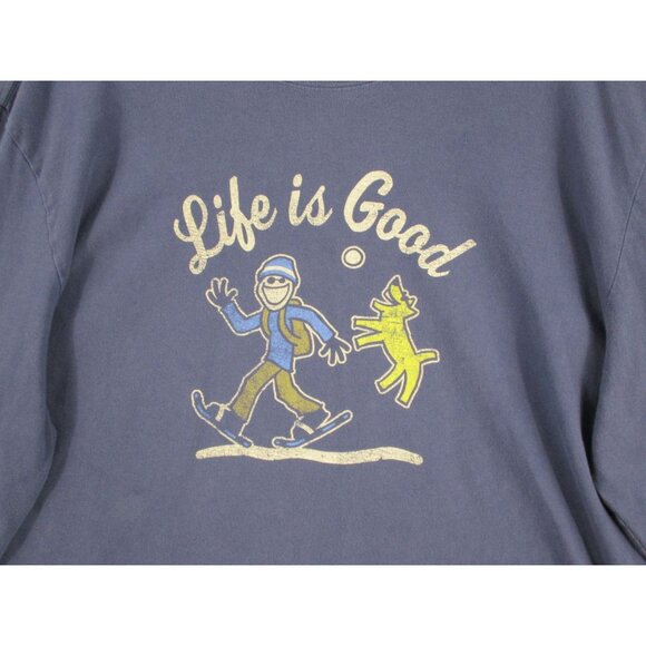 Life Is Good XXL Crusher Tee Long Sleeve Ski Dog Graphic Classic Fit Blue - Picture 1 of 8